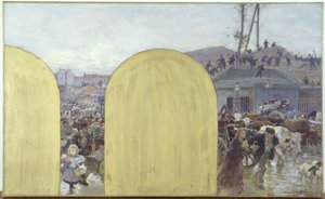 Skizze für das Kabinett des Präfekten des Hôtel de Ville de Paris: Die Rückkehr der Bewohner der Vororte nach Paris: Die Belagerung von Paris 1870, 1895 von Adolphe Gustave Binet