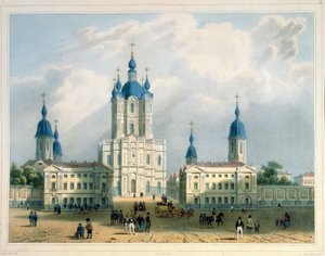 Das Smolny-Kloster in St. Petersburg, gedruckt von Edouard Jean-Marie Hostein, veröffentlicht von Lemercier, Paris, 1840er Jahre
