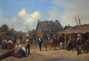 Soldaten, die in einem Dorf biwakieren von Adolphe Ladurner