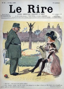 Ein Soldat und eine Prostituierte im Garten - warum hast du kalte Beine bekommen? - Ja, alter Mann, wie du in der Krim, habe ich mich auf dem Weg diesen Winter zum Nordpol erkältet, und ich wärme meine armen Beine in der guten Sonne für alle! - Zeichnung v von Adolphe Leon Willette