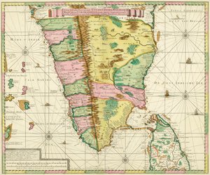 Karte von Südindien und Ceylon, nach einem Werk von ca. 1720 des niederländischen Kartographen Adriaan Reland von Adriaan Reland