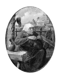 Eine Bäuerin, die Flöhe von einem Hund pflückt von Adriaen Brouwer