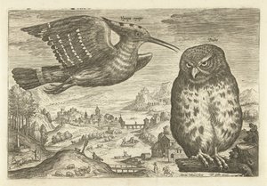 Einige Vögel in einer Landschaft von Adriaen Collaert