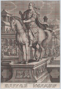 Tafel 9: Reiterstatue von Vitellius, dreiviertel nach links gesehen, ca. 1587-89 von Adriaen Collaert