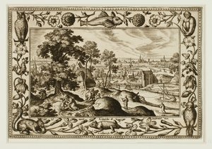 Das Gleichnis vom barmherzigen Samariter, aus Landschaften mit alten und neuen Testamentsszenen und Jagdszenen
