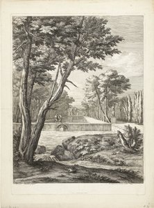 Landschaft mit zwei Männern bei einem Brunnen