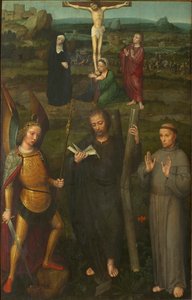 Die Kreuzigung mit den Heiligen Michael dem Erzengel, Andreas und Franz von Assisi, um 1510
