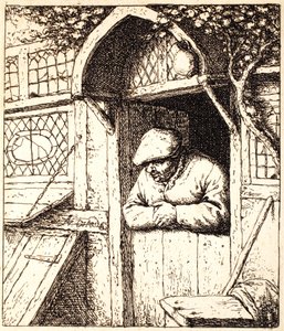 Mann, der sich an seine Tür lehnt, ca. 1672 von Adriaen Jansz. van Ostade