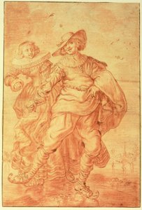 Eine Dame und ein Herr beim Schlittschuhlaufen, um 1625