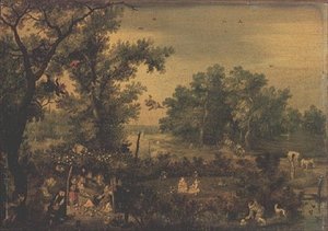 Elegante Frauen machen Musik in einer Laube von Adriaen Pietersz. van de Venne
