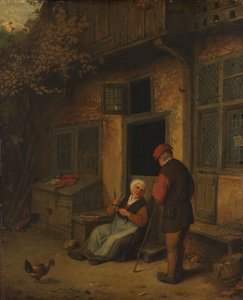 Eine Frau, die vor ihrem Haus Heringe ausnimmt von Adriaen van Ostade (copy after)