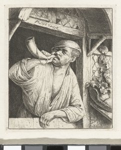 Bäcker bläst in ein Horn von Adriaen van Ostade