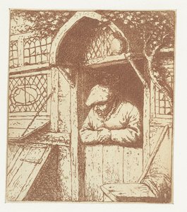 Bauer, der sich auf die Tür lehnt von Adriaen van Ostade