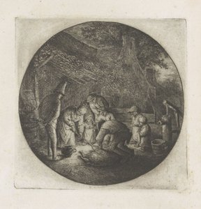 Bauernfamilie beim Schlachten eines Schweins von Adriaen van Ostade