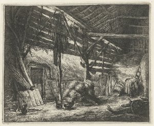Innenansicht einer Heuscheune von Adriaen van Ostade