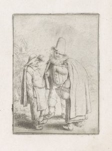 Mann mit Halskrause bei einem Bauernpaar von Adriaen van Ostade