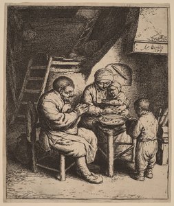 Bauernfamilie beim Gebet vor einer Mahlzeit von Adriaen van Ostade