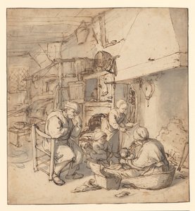 Bauernfamilie am Kamin