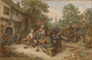 Bauernfest auf einer Stadtstraße von Adriaen van Ostade