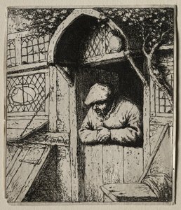 Bauer lehnt an seiner Tür von Adriaen van Ostade