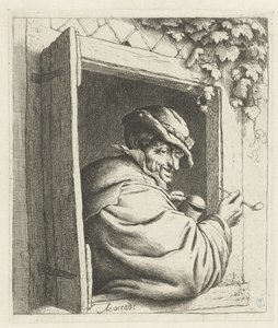Rauchender Bauer in einem Fenster