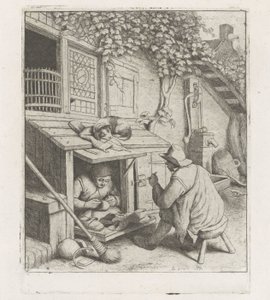 Schuhmacher in einer Werkstatt vor seinem Haus von Adriaen van Ostade