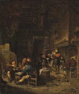 Taverneninterieur mit Bauern, die Karten spielen, rauchen und trinken von Adriaen van Ostade