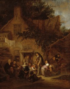Der Leierkastenmann vor einem Cottage