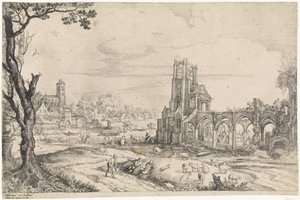 Landschaft mit der Ruine einer Abtei