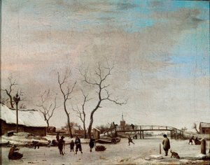 Gefrorener Fluss mit Schlittschuhläufern von Adriaen van de Velde