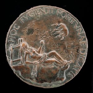 Weibliche Figur, die ein Zaumzeug hält [Rückseite]