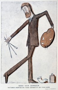 Karikatur über Kees Van Dongen (1877-1968), französischer Maler deutscher Herkunft. Zeichnung von Barrère, in „Fantasio“ vom 15.10.1921 von Adrien Barrere