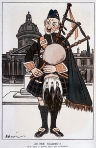 Karikatur in Academician von André Maurois (Pseudonym von Emile Herzog), französischer Romanautor, Essayist und Historiker (1885-1967) - von Barrère, in „Fantasio“ vom 15.04.1929