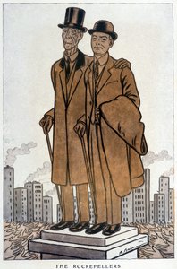 Die Rockefellers, Senior und Junior, amerikanische Krösus - Illustration von Adrien Barrère (1877-1931) in „Fantasio“ vom 01.03.1930 von Adrien Barrere