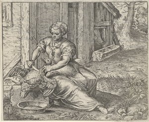 Fabel von der Frau und dem Huhn von Egidius  Sadeler (II)