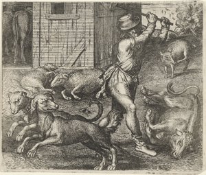 Fabel von einem Bauern und seinen Hunden von Egidius  Sadeler (II)