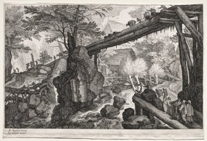 Acht böhmische Landschaften: Landschaft mit Holzbrücke über Wasserfall, ca. 1610-1615 von Aegidius Sadeler or Saedeler