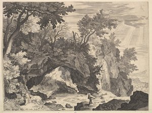 Felsige Landschaft mit der Stigmatisation des Heiligen Franziskus