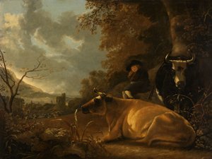 Landschaft mit Kühen und einem jungen Viehhirten von Aelbert Cuyp