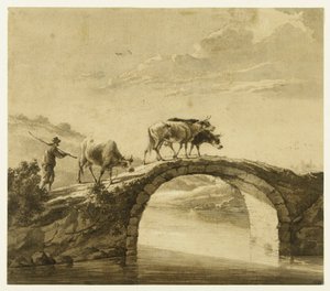 Drei Kühe auf einer Brücke