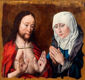 Christus zeigt seiner Mutter die Nagelwunden in seinen Händen, um 1490 von Aelbrecht Bouts