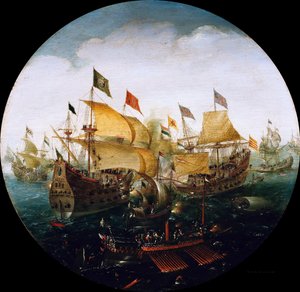 Seeschlacht zwischen niederländischen und spanischen Schiffen, 1604 von Aert Anthonisz