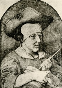 Frau mit Strohhut und Rommelpot von Aert Cosyn
