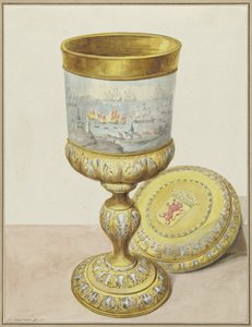 Goldener Becher mit Deckel, geschenkt an Cornelis de Witt anlässlich des Zuges nach Chatham, 1667 von Aert Schouman (signed by artist)
