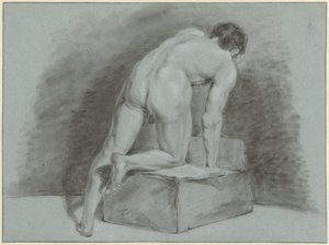 Männlicher Akt, vornübergebeugt, von hinten gesehen von Aert Schouman