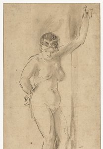 Stehender weiblicher Akt mit erhobenem Arm