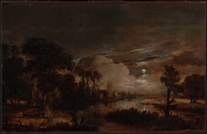 Mondscheinlandschaft mit Blick auf den Neuen Amstel und Schloss Kostverloren von Aert van der Neer