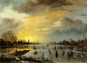 Winterlandschaft mit Schlittschuhläufern