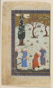 Ein Prinz auf dem Thron, umgeben von Dienern, 1425-30