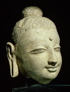 Kopf eines lächelnden Buddha, griechisch-buddhistischer Stil, aus Afghanistan, 1.-4. Jahrhundert von Afghan School